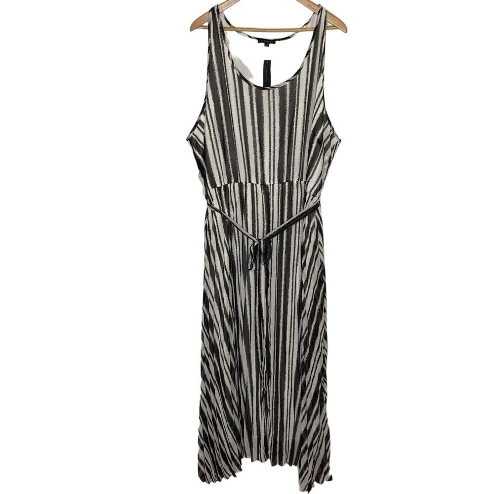NEW Lane Bryant Maxi Dress Striped Sleeveless Belted Black White Size 28